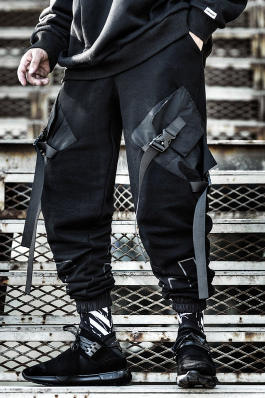 Pantalones Overol Hip-hop Sueltos Negro con Bolsillos - Image 3