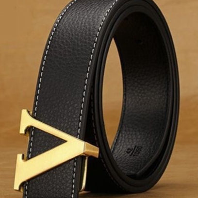 Cinturón de Cuero para Hombre con Hebilla de Letras