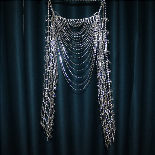 Cadena de Sostén Plateada con Borlas Oversized