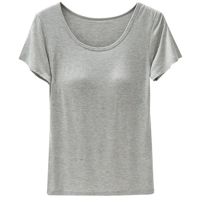 Camiseta Modal Mujer Manga Corta con Refuerzo de Pecho Color Sólido - Image 5