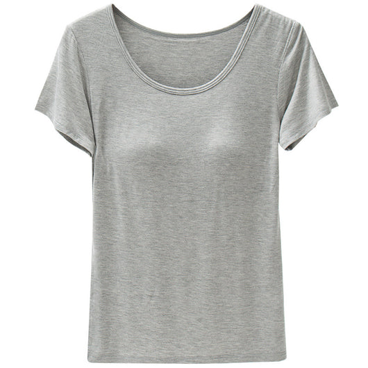 Camiseta Modal Mujer Manga Corta con Refuerzo de Pecho Color Sólido - Image 5