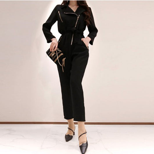 Jumpsuit Retro de Cintura Alta con Cuello Temperamento - Diseño Holgado y Casual - Image 4