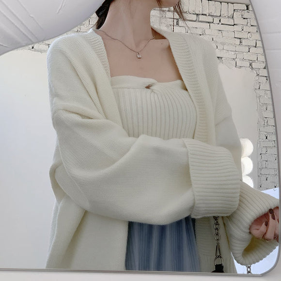 Conjunto Tejido Estilo Occidental: Top Corto y Cardigan Holgado