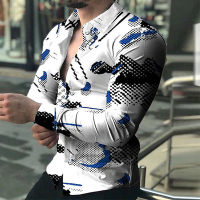 Camisa Casual de Manga Larga con Impresión Digital 3D para Hombre - Image 27