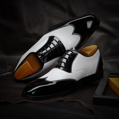 Zapatos de Negocios Retro Punta Afilada Cuero Vacuno Negro y Blanco para Hombre - Image 12