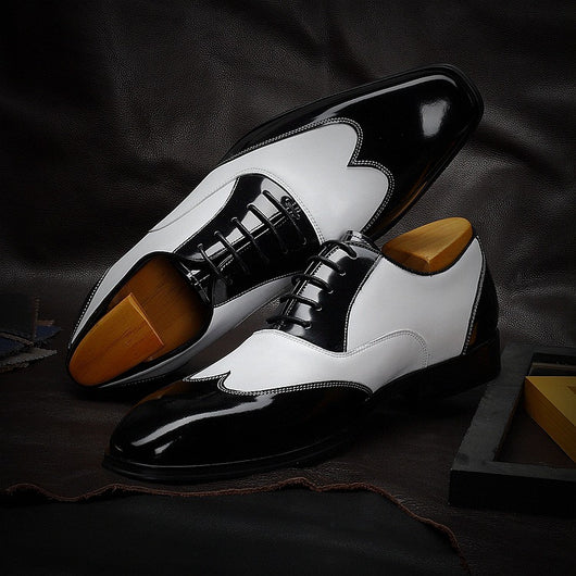 Zapatos de Negocios Retro Punta Afilada Cuero Vacuno Negro y Blanco para Hombre - Image 12