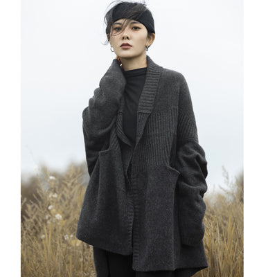 Cardigan Largo de Lana Pura con Hombros Caídos - Abrigo Tejido Grueso para Otoño e Invierno - Image 4