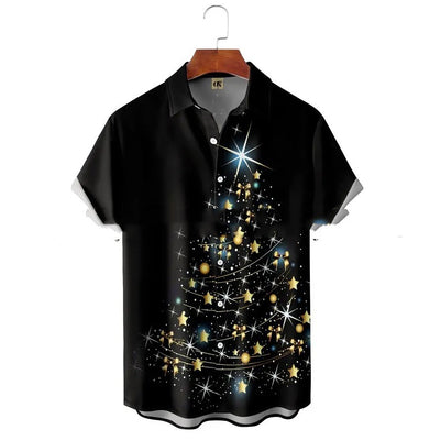 Camisa Estampada de Cuello Solapa para Hombre - Manga Corta Ideal para Festividades - Image 16