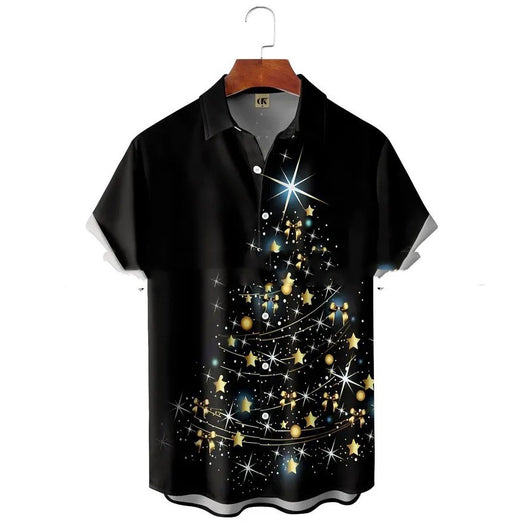 Camisa Estampada de Cuello Solapa para Hombre - Manga Corta Ideal para Festividades - Image 16