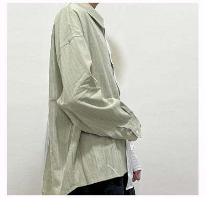 Camisa Holgada de Rayas y Patchwork para Hombre - Image 9