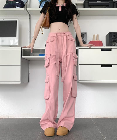 Pantalones Cargo Sueltos Vintage Americano con Múltiples Bolsillos y Detalles Desgastados - Image 11