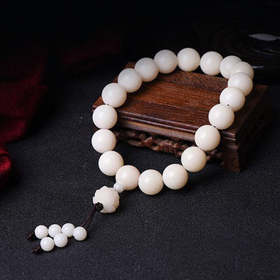 Pulsera Rosario de Jade Blanco Natural con Raíz Bodhi - 18 Cuentas - Image 6