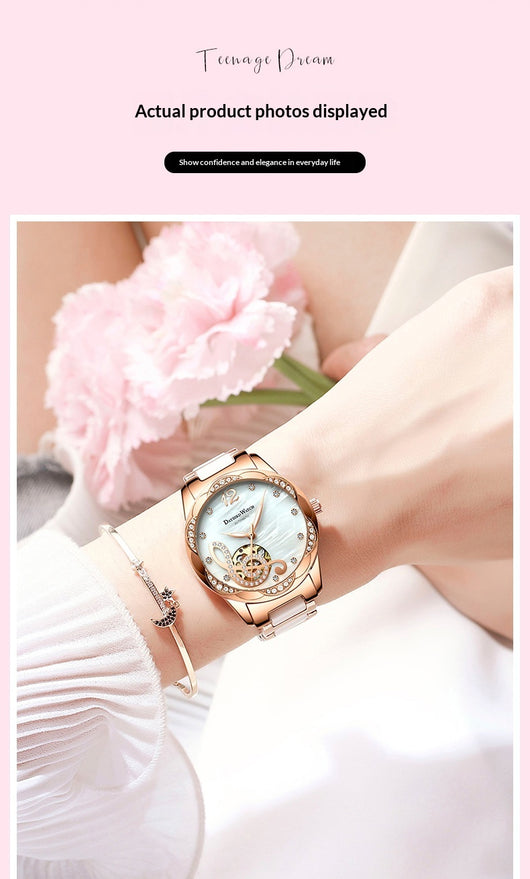 Reloj Automático para Mujer Deyi Bird Rojo Vino con Diseño Calado - Image 11