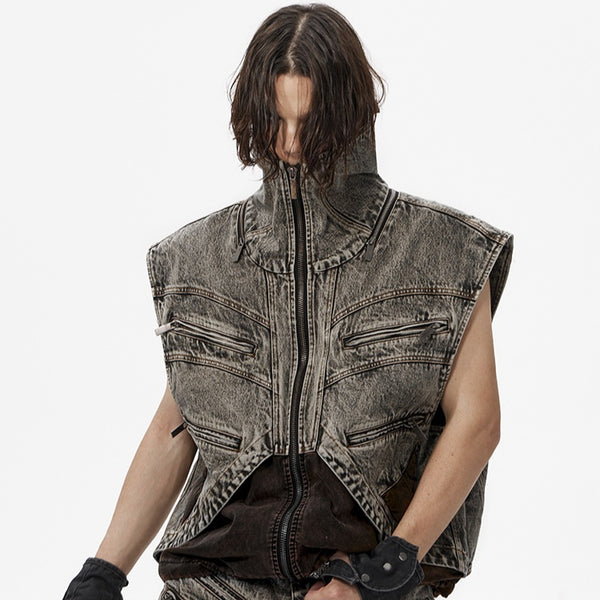 Chaleco Denim Combinado con Cierre para Hombre - Ideal para Verano
