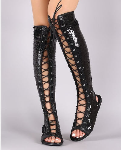 Sandalias Romanas Altas para Mujer con Lentejuelas - Image 9
