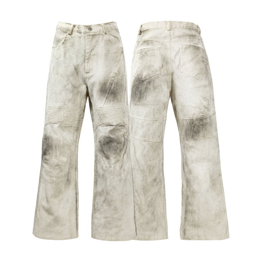 Pantalón Cargo Recto Holgado con Pliegues y Costuras Desgastadas