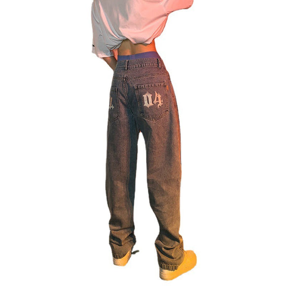 Pantalón Vaquero Clásico Pierna Recta Color Sólido Retro