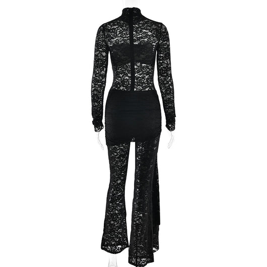 Jumpsuit Elegante de Encaje Transparente con Cintas - Image 28