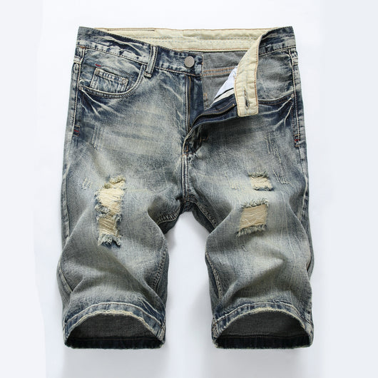 Shorts de Mezclilla Slim Ajustado con Rotos en Tono Claro - Image 3