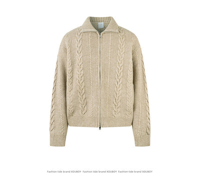 Cardigan de Punto Grueso con Cierre y Patrón Trenzado para Hombre - Image 13