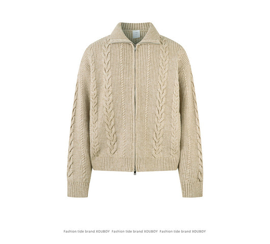 Cardigan de Punto Grueso con Cierre y Patrón Trenzado para Hombre - Image 13