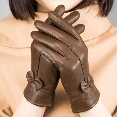 Guantes de Cuero de Oveja para Mujer Invierno - Cálidos con Lazo y Forro de Felpa