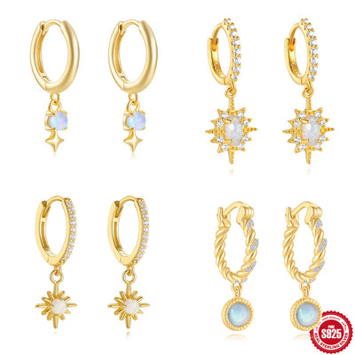 Aretes de Plata Esterlina S925 con Ópalo Azul y Diamantes - Diseño Europeo - Image 2