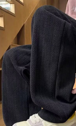 Pantalones Anchos Negros con Rayas Trigo para Otoño-Invierno - Image 2