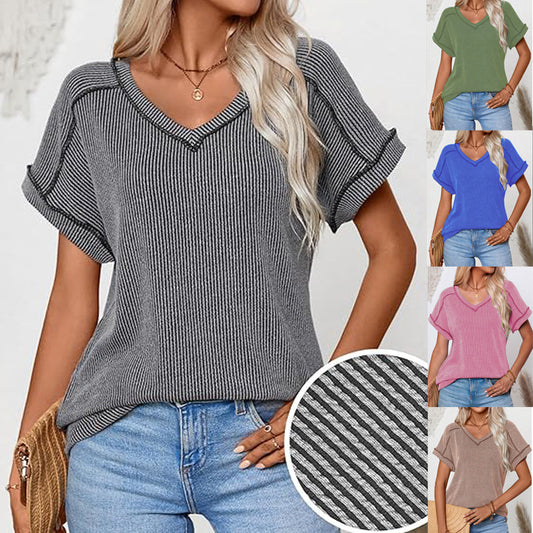 Blusa Deportiva Bicolor con Cuello V y Efecto Twist