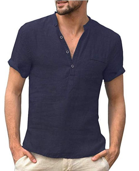 Camisa de Lino Casual para Hombre - Cuello V Playa Verano - Image 4