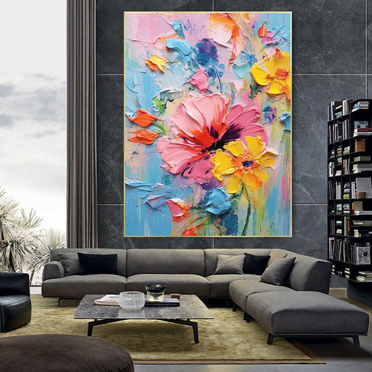 Cuadro Abstracto Flores Primavera - Pintura al Óleo Texturizada con Técnica Paleta - Image 2