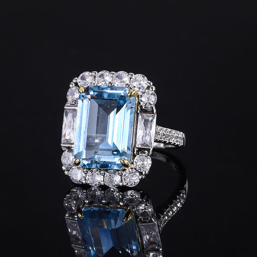 Conjunto de Anillo y Pendiente de Aguamarina Simulada - Image 14