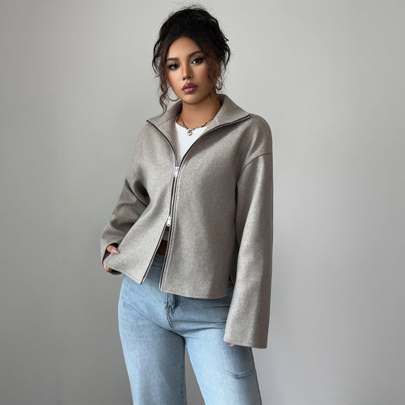 Chaqueta Larga de Color Sólido para Mujer - Abrigo Elegante de Manga Larga