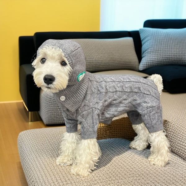 Suéter Tejido Cálido para Mascotas con Gorro a Juego