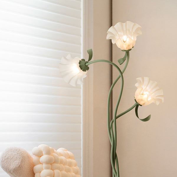 Lámpara de Pie Floral Estilo Provenzal Crema
