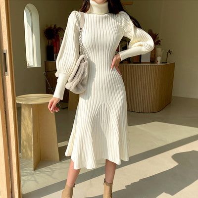 Vestido Sirena Elegante con Mangas Farol y Cuello Alto - Image 4