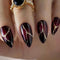 Uñas Postizas Rojo Oscuro con Polvo Dorado y Patrón de Piedra