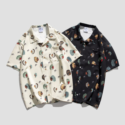 Camisa Retro Estampado Completo Manga Corta Hombre Casual Suelta - Image 7