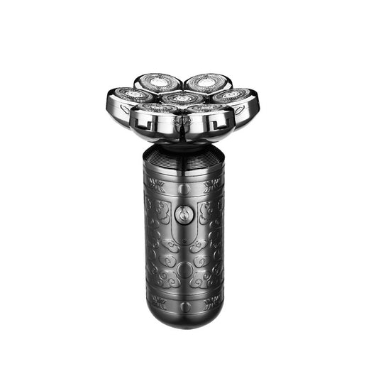 Dark grey electric shaver with a seven-head rotary design and an ornate, embossed pattern on its body. - Image 5