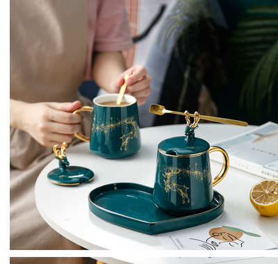 Taza de Pareja Grande con Tapa y Cuchara - Diseño Creativo para Café - Image 11
