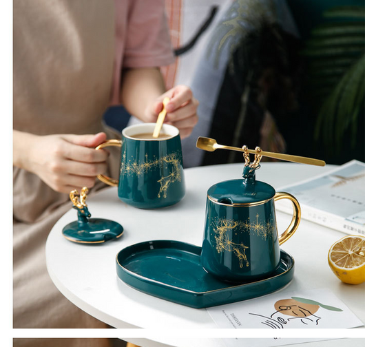Taza de Pareja Grande con Tapa y Cuchara - Diseño Creativo para Café - Image 11