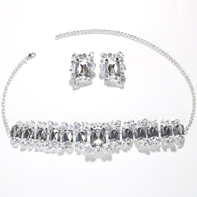 Light luxury geometric crystal necklace and square exaggerated earrings jewelry set in gold tone. - Image 8