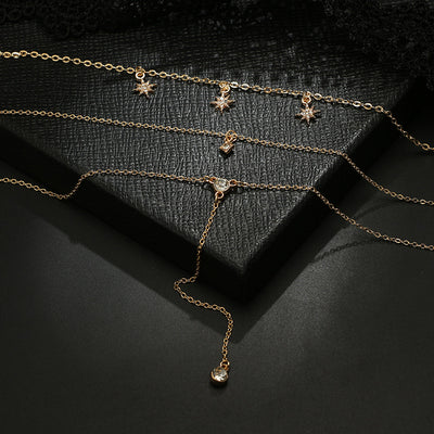 Collar Multicapas Luna y Estrellas Set Cadena para Suéter - Image 8