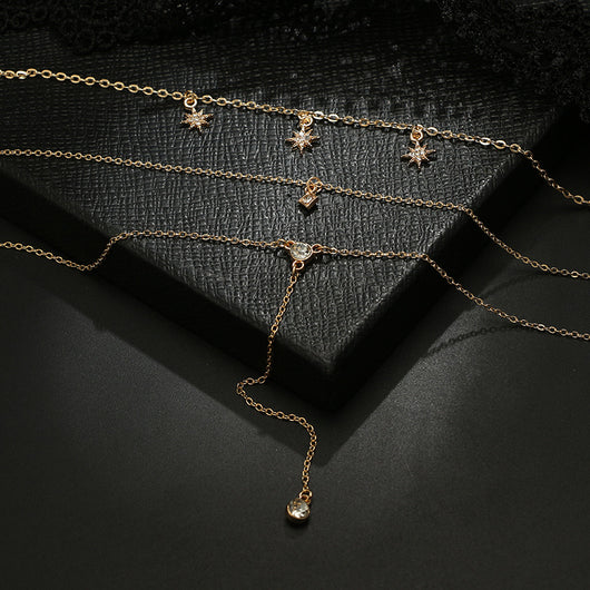 Collar Multicapas Luna y Estrellas Set Cadena para Suéter - Image 8