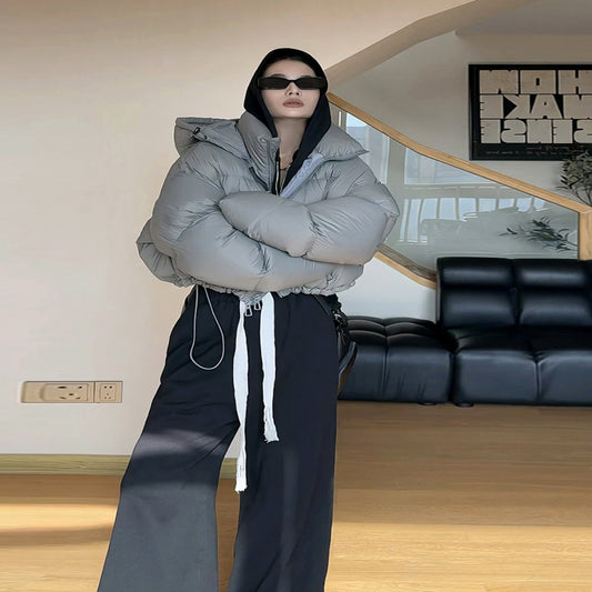 Chaqueta Acolchada Corta con Capucha para Mujer - Algodón Grueso y Cálido