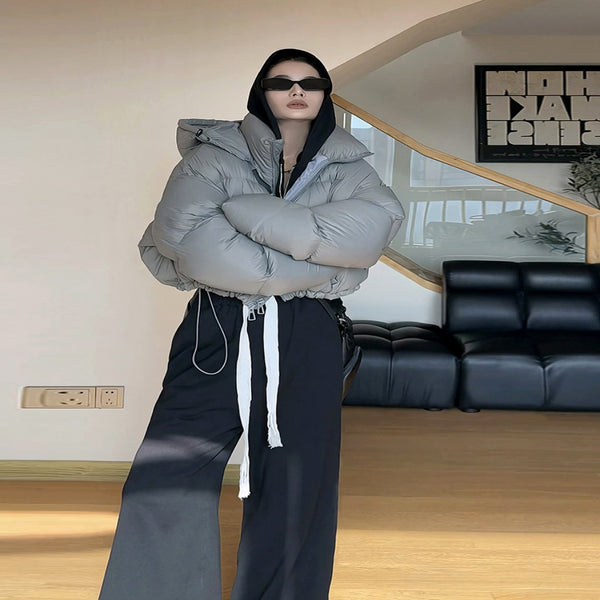 Chaqueta Acolchada Corta con Capucha para Mujer - Algodón Grueso y Cálido