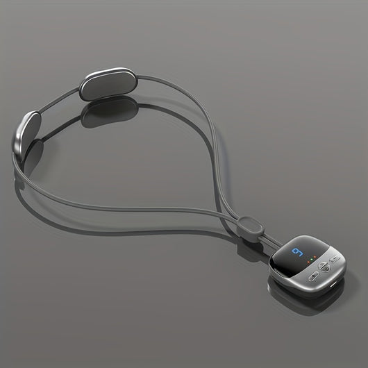 Red mini portable cervical massager with a pendant design, featuring an LCD screen and control buttons. - Image 2