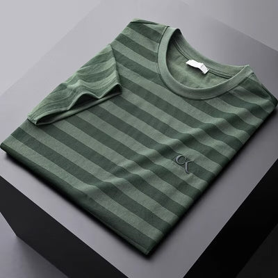 Camisa Slim Fit de Seda de Hielo con Rayas - Manga Corta Hombre - Image 8