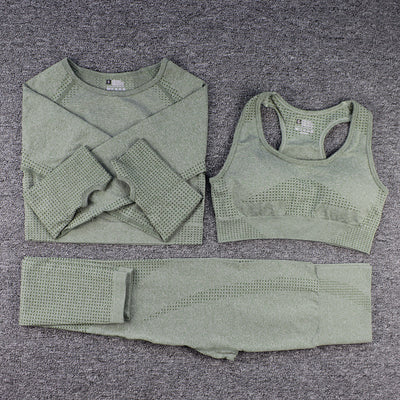 Conjunto Deportivo 3 Piezas: Top Manga Larga, Sostén y Pantalones para Yoga - Image 25