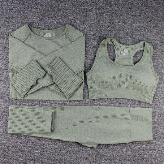 Conjunto Deportivo 3 Piezas: Top Manga Larga, Sostén y Pantalones para Yoga - Image 25